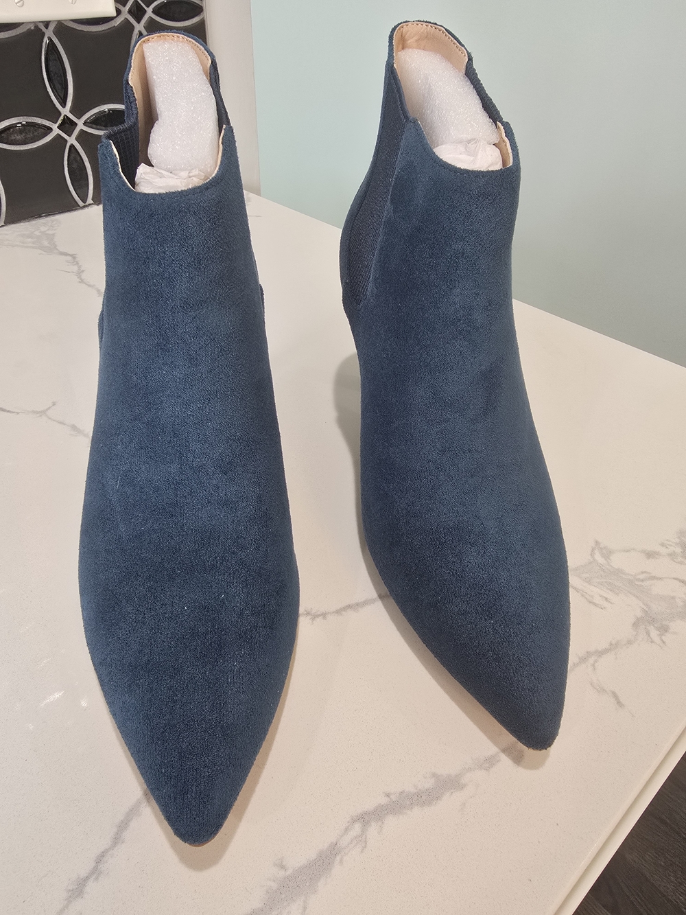 Women's Navy Suede Pointed Toe Ankle Boots